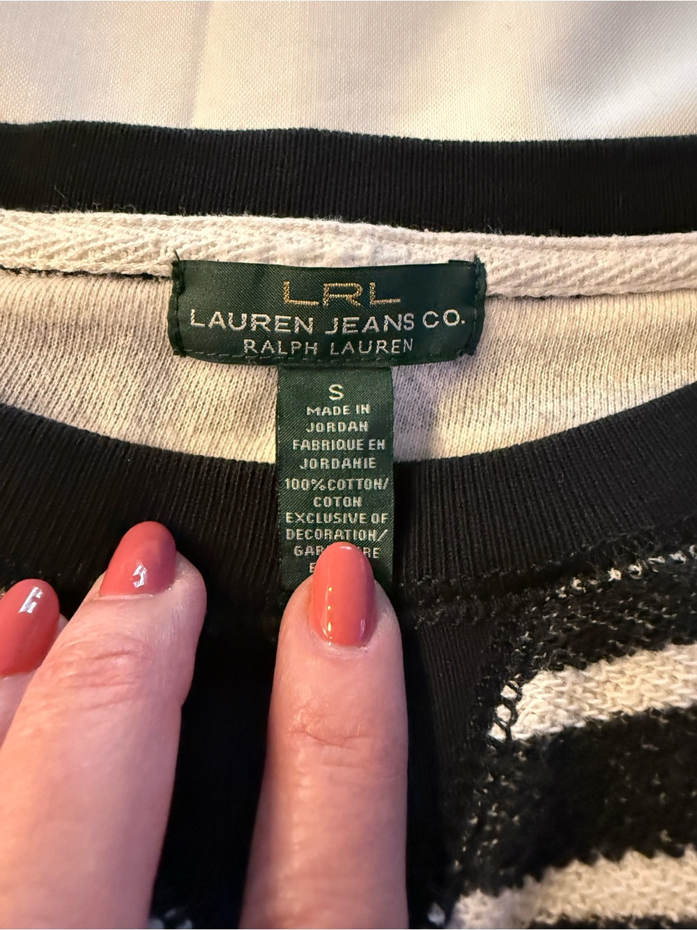 Lauren Ralph Lauren Black and Cream Striped Crewneck Sweater